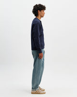 Bedford - Washed Navy Loopback Organic Cotton Henley Sweatshirt
