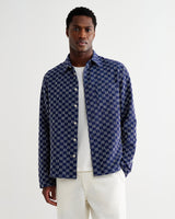 Breton - Indigo And Ecru Geometric Grid Stitch Overshirt