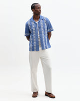 Didcot - Blue And Ecru Embroidered Short-Sleeve Shirt