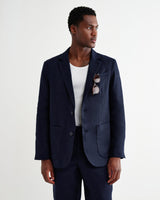 Fintry - Navy Linen Single-Breasted Blazer
