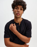 Hill - Black Slub Organic Cotton Henley T-Shirt