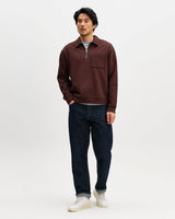 Reeve - Washed Brown Loopback Organic Cotton Collared Sweatshirt