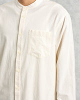 wax london Abbot - Ecru Grandad Collar Cotton Chambray Shirt