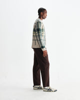 wax london men's Alban - Natural And Green Plaid Check Cardigan