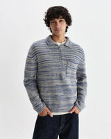 wax london men's Alpha - Grey And Blue Space Dye Zip Polo
