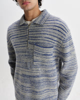 wax london men's Alpha - Grey And Blue Space Dye Zip Polo