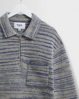 wax london men's Alpha - Grey And Blue Space Dye Zip Polo