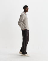 wax london men's Alpha - Grey Plain Stitch Fleck-Wool Zip Polo