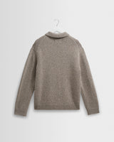 wax london men's Alpha - Grey Plain Stitch Fleck-Wool Zip Polo