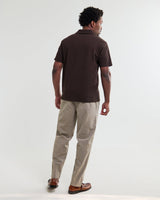 wax london men's Atwood - Dark Brown Textured Organic Cotton Polo Shirt