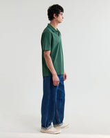 wax london men's Atwood - Dark Green Textured Organic Cotton Polo Shirt