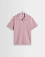 wax london men's Atwood - Dusty Pink Textured Organic Cotton Polo Shirt