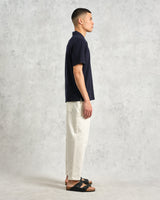 wax london men's Atwood - Navy Textured Organic Cotton Polo Shirt