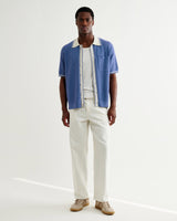 wax london men's Belle - Blue Tipped Pointelle Polo Shirt