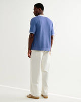 wax london men's Belle - Blue Tipped Pointelle Polo Shirt