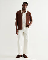 wax london men's Belle - Dark Brown Tipped Pointelle Polo Shirt