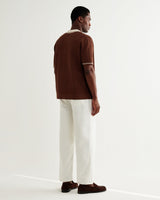 wax london men's Belle - Dark Brown Tipped Pointelle Polo Shirt