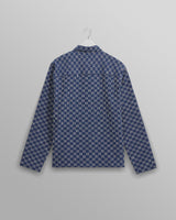 wax london Breton - Indigo And Ecru Geometric Grid Stitch Overshirt
