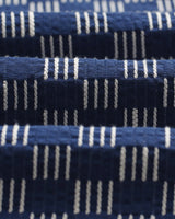 wax london men's Breton - Indigo And Ecru Geometric Grid Stitch Overshirt