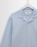wax london men's Corey - Blue And Ecru Seersucker-Cotton Stripe Shirt