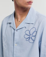 wax london men's Corey - Blue Cross Stitch Doodle Cotton-Linen Shirt