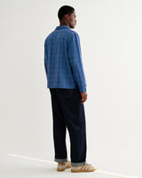 wax london men's Corey - Blue Dobby Check Cotton Shirt