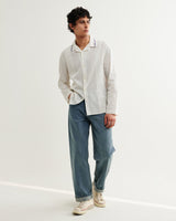 wax london men's Corey - Ecru Pintuck Border Cotton-Linen Shirt