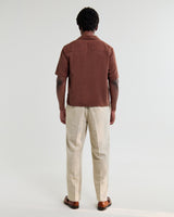 wax london men's Curzon - Brown Lyocell Twill Short-Sleeve Shirt