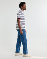 wax london men's Dean - Ecru And Navy Textured Stripe Organic Cotton T-Shirt