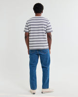 wax london men's Dean - Ecru And Navy Textured Stripe Organic Cotton T-Shirt