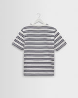 wax london men's Dean - Ecru And Navy Textured Stripe Organic Cotton T-Shirt