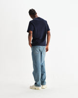 wax london men's Dean - Navy Textured Organic Cotton T-Shirt