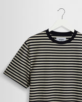 wax london men's Dean - Navy/Ecru Striped Textured Organic Cotton T-Shirt