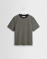 wax london men's Dean - Navy/Ecru Striped Textured Organic Cotton T-Shirt