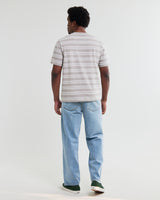 wax london men's Dean - Taupe And Ecru Textured Stripe Organic Cotton T-Shirt