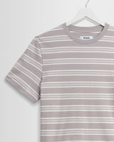 wax london men's Dean - Taupe And Ecru Textured Stripe Organic Cotton T-Shirt