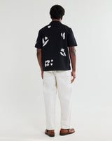 wax london men's Didcot - Black And Beige Abstract Applique Short-Sleeve Shirt