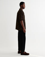 wax london men's Didcot - Black And Brown Floral Viscose Short-Sleeve Shirt