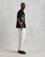 wax london men's Didcot - Black And Ecru Abstract Applique Short-Sleeve Shirt