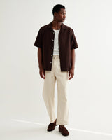 wax london men's Didcot - Brown Double-Weave Seersucker Short-Sleeve Shirt