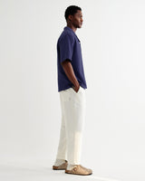 wax london men's Didcot - Dark Blue Double-Weave Seersucker Short-Sleeve Shirt