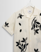 wax london men's Didcot - Ecru And Black Bloom Applique Short-Sleeve Shirt