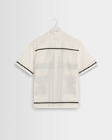 wax london men's Didcot - Ecru And Black Border Applique Short-Sleeve Shirt