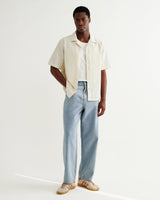wax london men's Didcot - Ecru And Blue Seersucker Stripe Short-Sleeve Shirt
