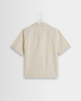 wax london men's Didcot - Ecru And Blue Seersucker Stripe Short-Sleeve Shirt