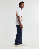 wax london men's Didcot - Ecru And Multicolour Flower Embroidered Short-Sleeve Shirt