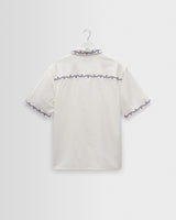 wax london men's Didcot - Ecru Cross-Stitch Border Short-Sleeve Shirt