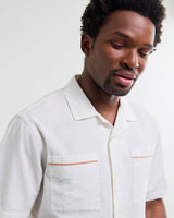 wax london men's Didcot - Ecru Summer Applique Short-Sleeve Shirt