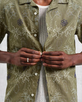 wax london Didcot - Khaki Hawaiian Embroidered Short-Sleeve Shirt