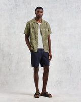 wax london Didcot - Khaki Hawaiian Embroidered Short-Sleeve Shirt